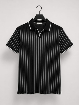 Zengoll & Ramires Polo Yaka Çizgili Premium Rahat Günlük Şık Erkek T-Shirt
