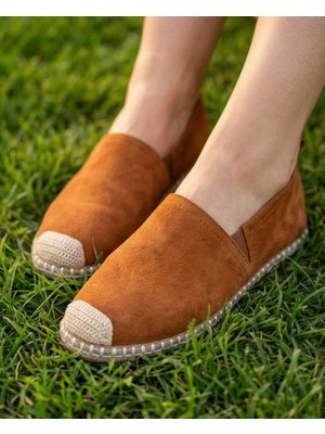 Futsi Shoes Gardenıa Taba Süet Dokulu Hakiki Deri Espadril