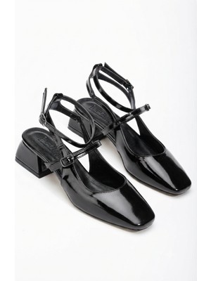 Zerenyus ZRİN-003 Premium Siyah Rugan Günlük 4 cm Mary Jane Topuklu Ayakkabı