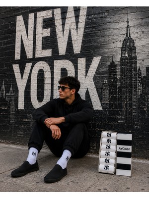 Aygan Store 6 Çift Beyaz New York Kolej Spor Tenis Çorap 6 Adet
