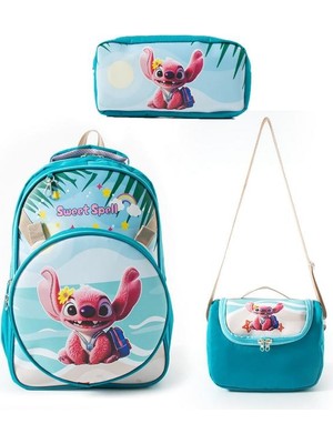 Baginn Kız Çocuk 3'lü Takım Ilkokul Çantası 45*32 cm Beslenme Çantası Kalem Kutusu Ortopedik Ilkokul Çanta