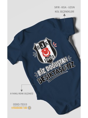 Morivo Kids Biz Doğuştan Beşiktaşlıyız Kısa Kollu Bebek Body %100 Pamuk