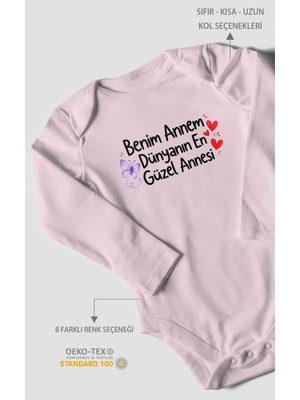 Morivo Kids Benim Annem Dünyanın En Güzel Annesi! Uzun Kollu Çıtçıtlı Bebek Body %100 Pamuk