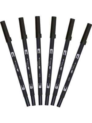 AyrStore Tombow ABT-N15 – 6p Keçeli Dual Brush Pen ile Iki Uç, [6 Adet] Siyah