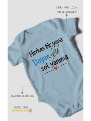 Morivo Kids Herkes Bir Yana, Dayım Sol Yanıma Kısa Kollu Bebek Body %100 Pamuk