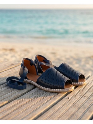 Futsi Shoes Peony Modern Bilekten Bağlama Lacivert Hakiki Deri Kadın Espadril