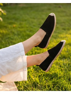 Futsi Shoes Gardenıa Siyah Süet Dokulu Hakiki Deri Espadril