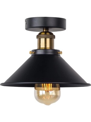 AyrStore Mylights Retro Plofonyer Tavan Avize Tekli Siyah Rustik 23CM