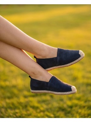 Futsi Shoes Gardenıa Lacivert Süet Dokulu Hakiki Deri Espadril