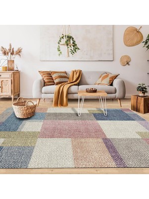 AyrStore Latte Dizayn Anika Desenli Kadife Pamuk Tabanlı Yıkanabilen Kaydırmaz Antibakteriyel Salon Halıs