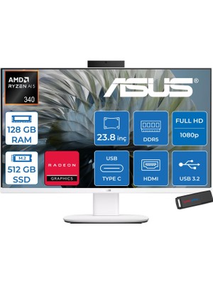 Asus Expertcenter V600 Aio (VM640GA) Amd Ryzen™aı 5 430 Upto 4.5ghz 128GB Ddr5 512GB SSD Amd Radeon™ 840M 24"fhd 300NITS Srgb: 100% Freedos Allınone Bilgisayar VM640GA350F37+ZETTAUSBBELLEK