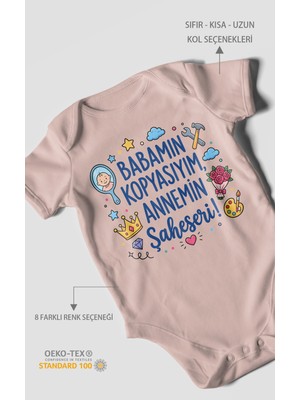 Morivo Kids Babamın Kopyasıyım Annemin Şaheseri Kısa Kollu Bebek Body %100 Pamuk