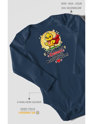 Morivo Kids Küçük Ama Cesur Annemin Kahramanıyım Uzun Kollu Bebek Body %100 Pamuk