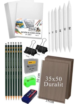 AyrStore Artlantis Karakalem Eskiz Çizim Seti Durolit Seti 35X50 cm 1 Paket Pastel Dağıtıcı Kalem Resim