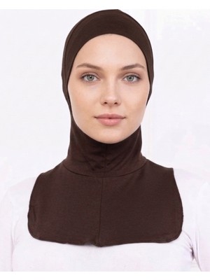 Alivascarf Ninja Bone Boyunluklu Likralı Sporcu Bonesi Kadın Pratik Tesettür Hijab Başörtü Kahverengi
