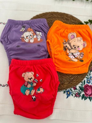 Tuem Baby 3'lü Hayvan Figürlü Baskılı Pamuklu Su Geçirmez Yıkanabilir Bebek Alıştırma Külodu