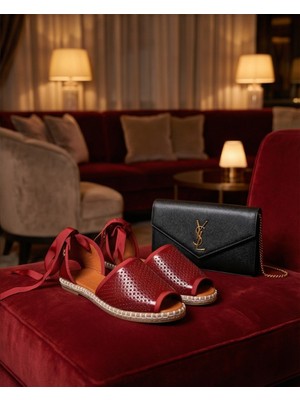 Futsi Shoes Peony Modern Bilekten Bağlama Bordo Hakiki Deri Kadın Espadril