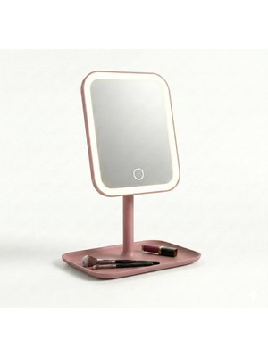 LED Işıklı Masaüstü Makyaj Aynası - Dokunmatik Sensörlü, Parlaklık Ayarlı ve Organizer Tabanlı Taşınabilir Kozmetik Aynası - USB Bağlantılı Profesyonel Bakım ve Makyaj Standı