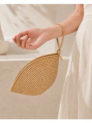 Naspar Hasır Jüt Ip Dikişli El Çantası Günlük Kullanım Kadın Portföy Clutch Çanta 30X15X15 cm | Fermuarlı, El Askılı