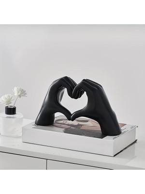 AyrStore Sume Dekoratif Modern Iskandinav Tarz Kalp El Heykel Ev Dekorasyon Aşk Sevgili Hediye Siyah