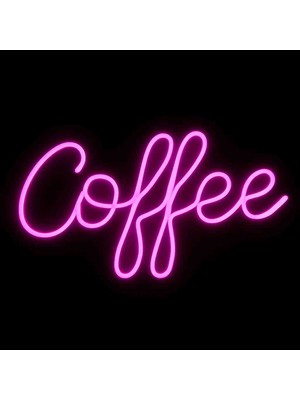 Coffee Yazılı Neon LED Duvar Lambası – Büyük Boy (40X23 Cm), Pembe Renk, Duvara Monte & Adaptörlü