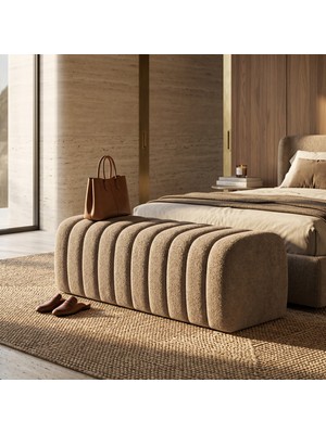 FRAMGAN Luxury Yarma Bench – 8 Yarmalı Gövde, Bej Döşeme, Hol ve Yatak Ucu Için