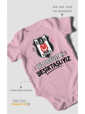Morivo Kids Biz Doğuştan Beşiktaşlıyız Kısa Kollu Bebek Body %100 Pamuk