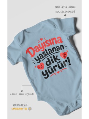 Morivo Kids Dayısına Yaslanan Dik Yürür Kısa Kollu Bebek Body %100 Pamuk