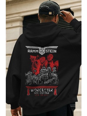 Sevbano Rammstein Rock Metal Müzik Grubu Sırt Baskılı Unisex Oversize Premium Hoodie