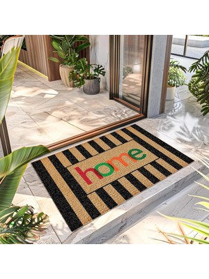 Decovetro Kapı Önü Halı Paspas Renkli Çizgili Home Desenli 40 x 60 cm