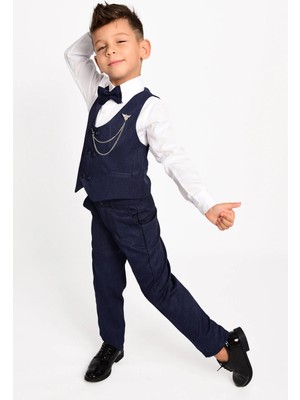 Baby Kids Colors Erkek Çocuk Smokin Takım Elbise 6 Düğmeli Yelekli Papyonlu Zincirli