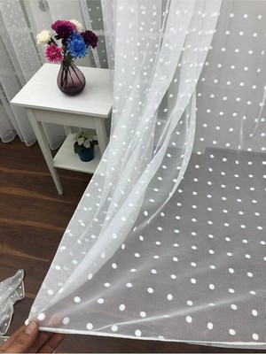 AyrStore Perdealemi Puantiyeli Spor Desenli Tül Perde, 200X250, Sık Pile, 1/3