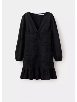 Mango Short, Textured Dress With A V-Neck