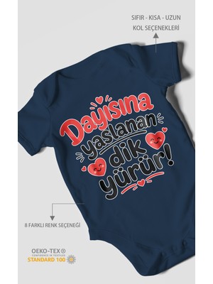 Morivo Kids Dayısına Yaslanan Dik Yürür Kısa Kollu Bebek Body %100 Pamuk