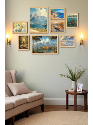 AyrStore 8'li Ahşap Çerçeveli Tablo Seti –çiçek Temalı– 35X50 ve 20X30 cm – Dekoratif Duvar Tablo