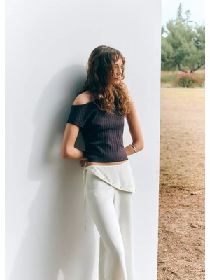 Mango Şal Detaylı Düz Kesim Pantolon