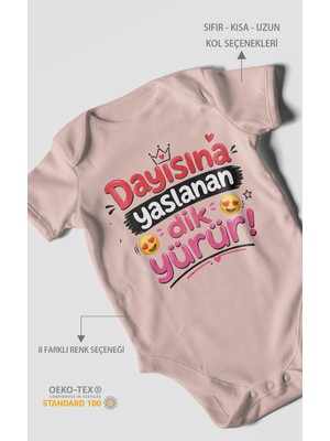 Morivo Kids Dayısına Yaslanan Dik Yürür Kısa Kollu Bebek Body %100 Pamuk