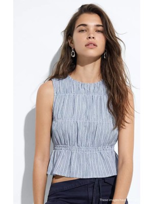 Mango %100 Pamuklu Pileli Çizgili Bluz