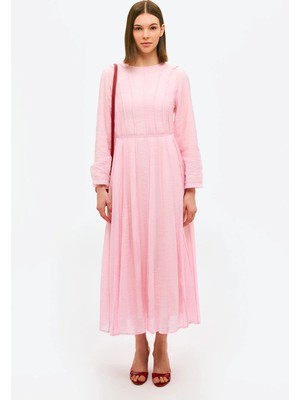 Miraydin Butik Kadın Parçalı Dikiş Detaylı Belden Bağlamalı Elbise M91165 - Pembe