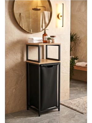 AyrStore Miyuhome Metal Kızaklı Çamaşır Sepeti Raflı 40 Lt Kirli Sepeti Büyük Boy Raflı Kirli Sepeti