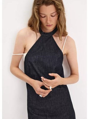 Mango Halter Yaka Denim Elbise