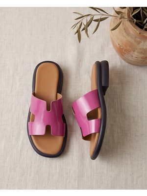 Futsi Shoes Noemıe Pembe Minimal H Kesim Hakiki Deri Rahat Günlük Kadın Terlik