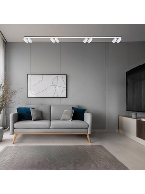 Riolight Riolıght Modern Beyaz Hareketli Başlık 8XGU10 LED Sıralı Spot Avize(Ampül DAHİL)UZUNLUK:120CM