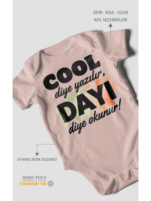 Morivo Kids Cool Diye Yazılır Dayı Diye Okunur Kısa Kollu Bebek Body %100 Pamuk