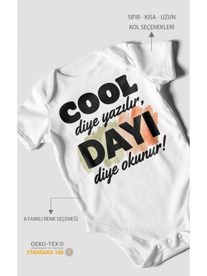 Morivo Kids Cool Diye Yazılır Dayı Diye Okunur Kısa Kollu Bebek Body %100 Pamuk