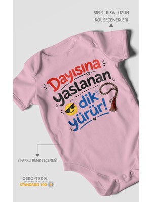 Morivo Kids Dayısına Yaslanan Dik Yürür Kısa Kollu Bebek Body %100 Pamuk