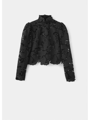 Mango Guipure Lace Blouse With A Mao Collar