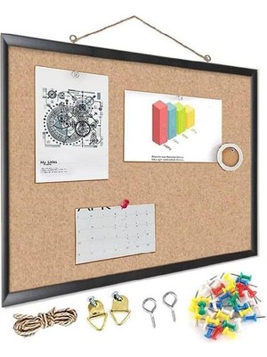 AyrStore Mantar Pano Mdf Çerçeve 60X90 cm 1 Adet Harita Çivisi Hediyeli Duvara Monte Mantar Çerçeve Evde