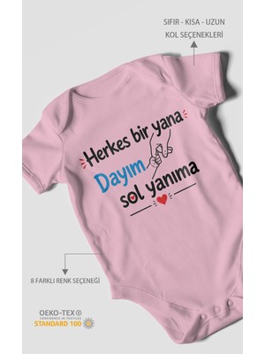 Morivo Kids Herkes Bir Yana, Dayım Sol Yanıma Kısa Kollu Bebek Body %100 Pamuk