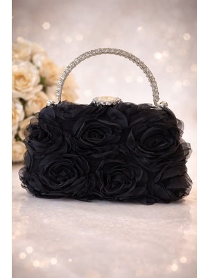 Ceylan Collection Abiye Çanta - Çiçek Detaylı Siyah Renkli Abiye Çanta
